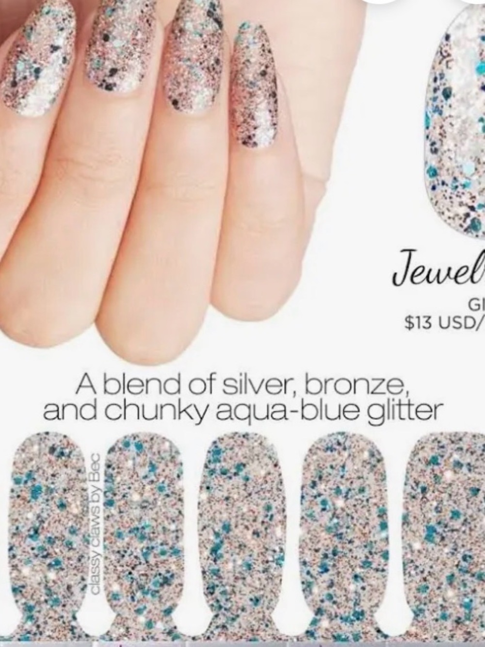 Color Street Jewel Box Glitter Nail Strips - Silver, Bronze & Aqua-Blue